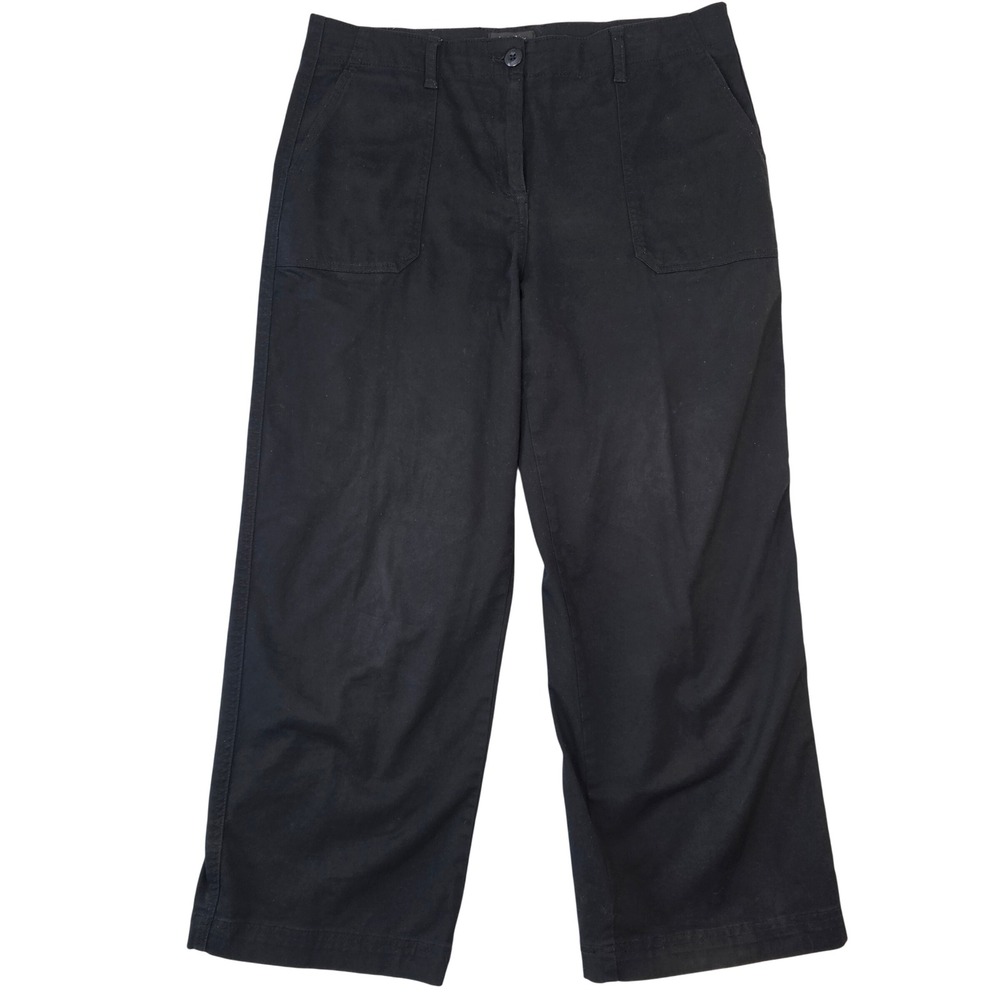 Lord & Taylor Womens Black Wide Leg Cropped Pants Size 10 Patch Pocket Trousers